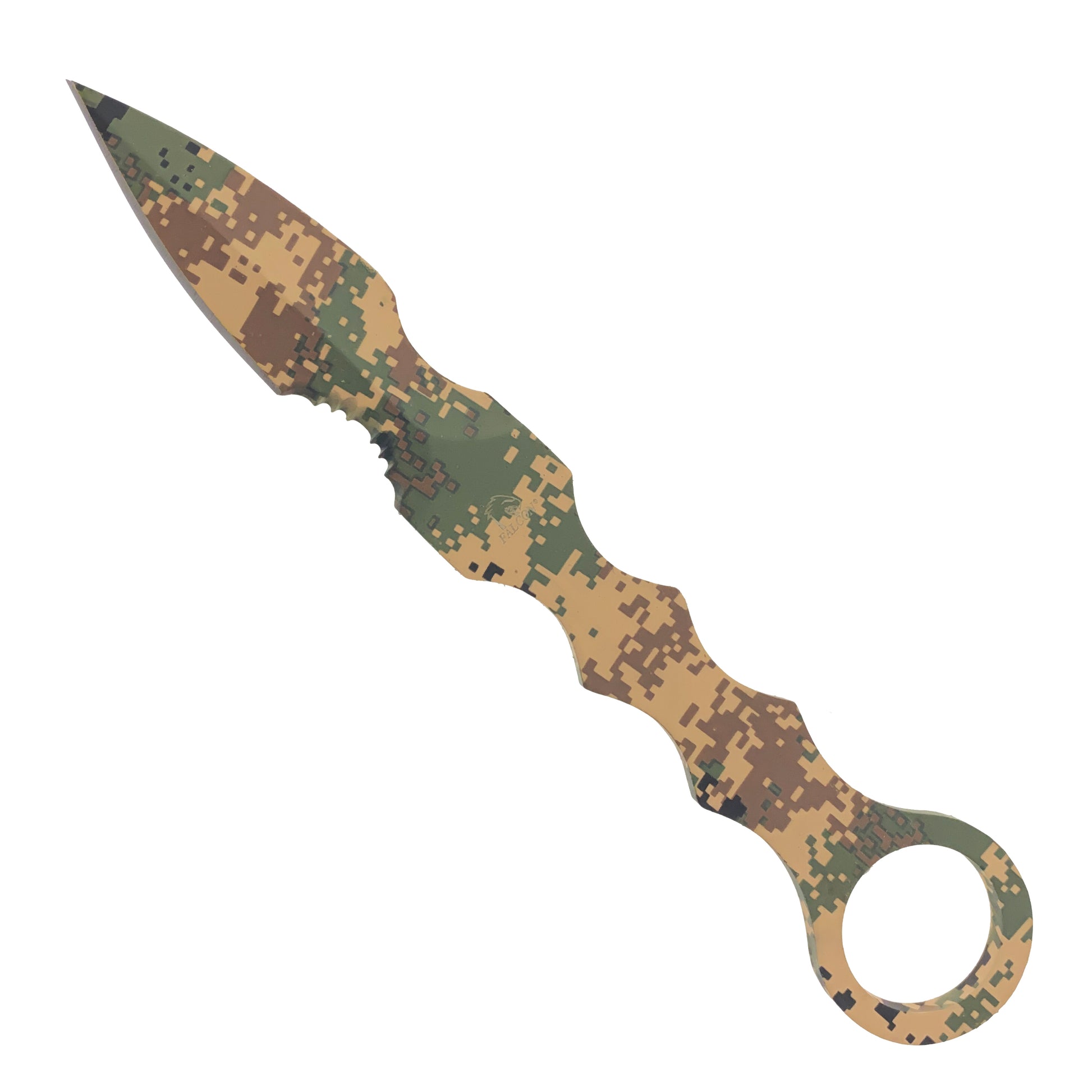 Falcon Brown Camouflage Tactical Knife with a unique design ideal for outdoor and survival use