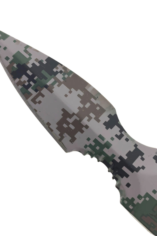 Falcon Camouflage Tactical Knife with a pointed blade designed for outdoor and survival use