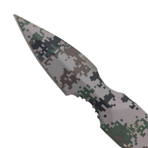 Falcon Camouflage Tactical Knife with a pointed blade designed for outdoor and survival use