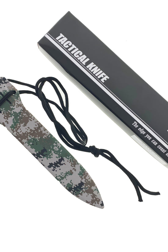 Falcon Camouflage Tactical Knife with Sheath and Lanyard for Outdoor Adventures