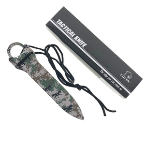 Falcon Camouflage Tactical Knife with Sheath and Lanyard for Outdoor Adventures