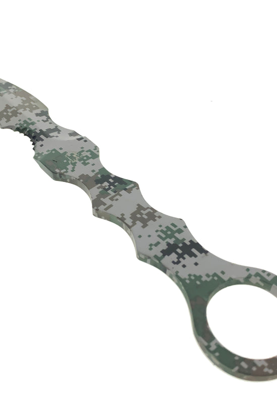 Falcon Camouflage Tactical Knife with ergonomic design and unique blade shape for outdoor enthusiasts