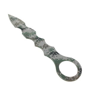 Falcon Camouflage Tactical Knife with ergonomic design and unique blade shape for outdoor enthusiasts