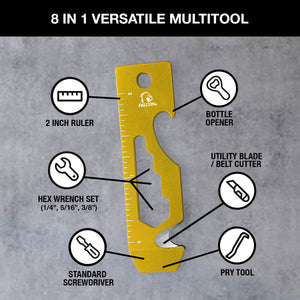 Falcon gold 8 in 1 Multitool card with 2 inch ruler bottle opener hex wrenches screwdriver pry tool belt cutter