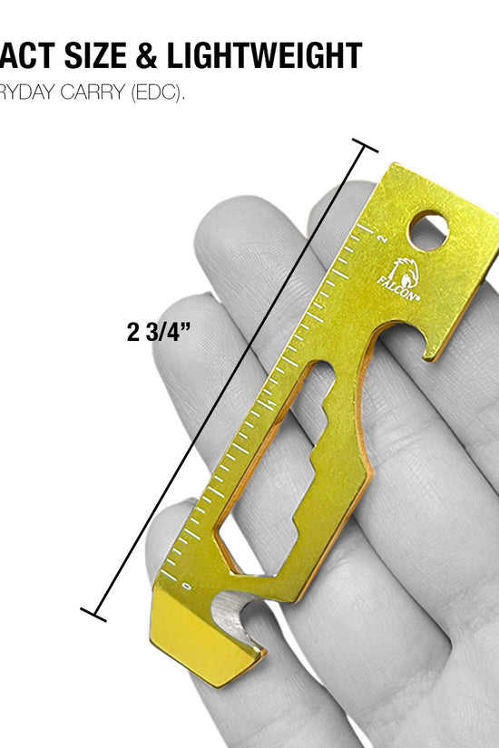 Falcon multitool compact gold EDC keychain tool with ruler markings bottle opener 2.75 inches