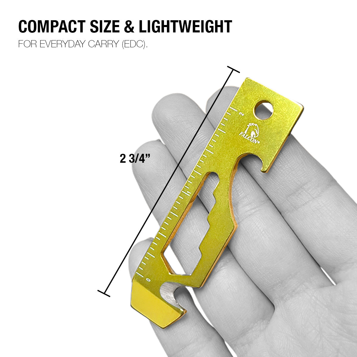 Falcon multitool compact gold EDC keychain tool with ruler markings bottle opener 2.75 inches