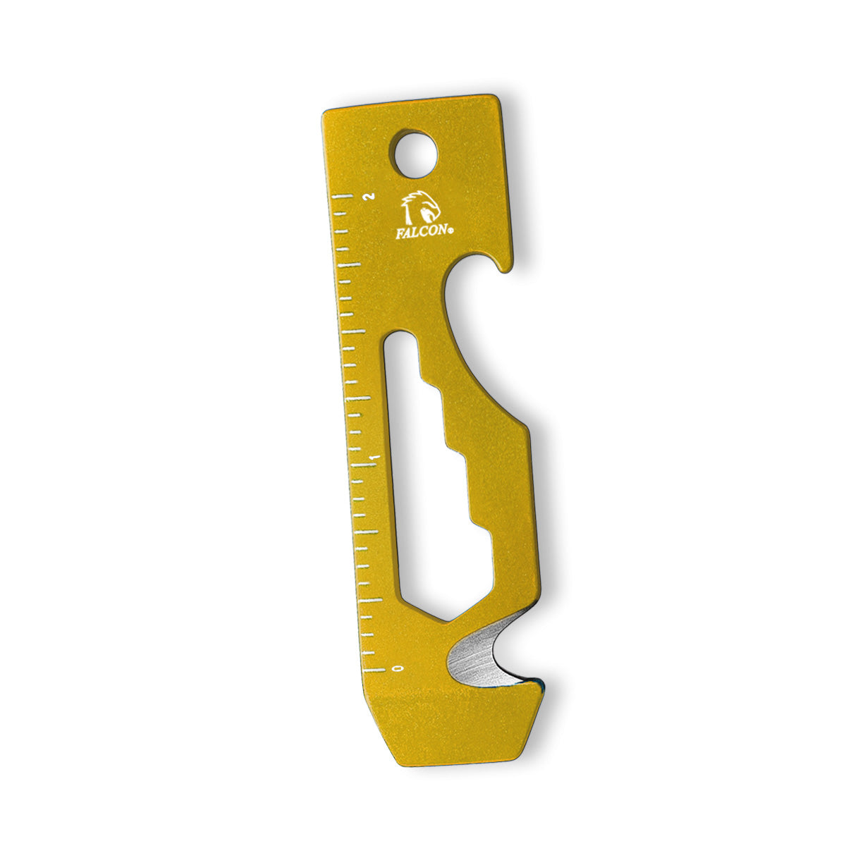Falcon multitool credit card sized gold aluminum with ruler bottle opener hex wrenches and cutting edge