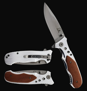 Falcon EDC knife wood handle spring assisted pocket knife with stainless steel blade and wooden grip