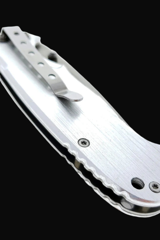 Falcon EDC knife wood handle spring assisted pocket knife with silver metal clip closed