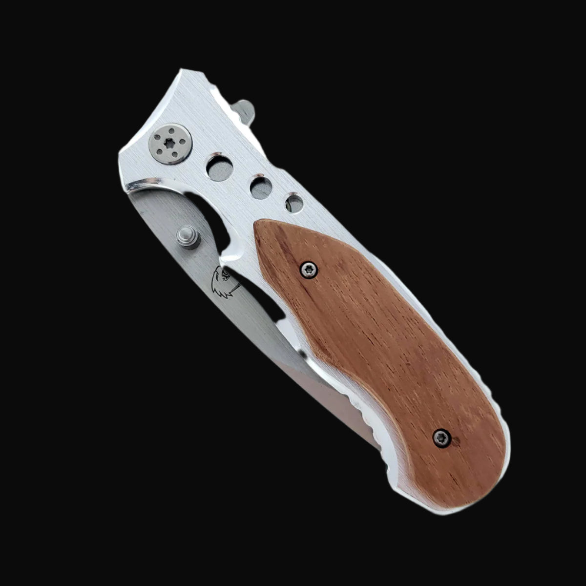 Falcon EDC knife wood handle spring assisted pocket knife with stainless steel blade and ergonomic design