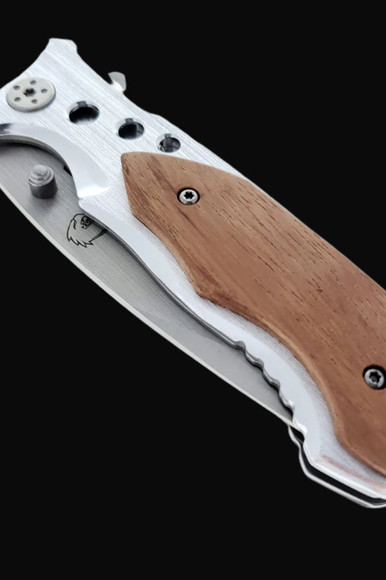 Falcon EDC knife wood handle spring assisted pocket knife with stainless steel blade