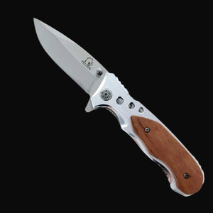 Falcon EDC knife wood handle spring assisted pocket knife with stainless steel blade open