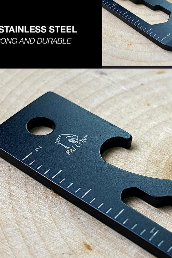Falcon multi-tool keychain black 440 stainless steel card with ruler bottle opener hex wrench and logo