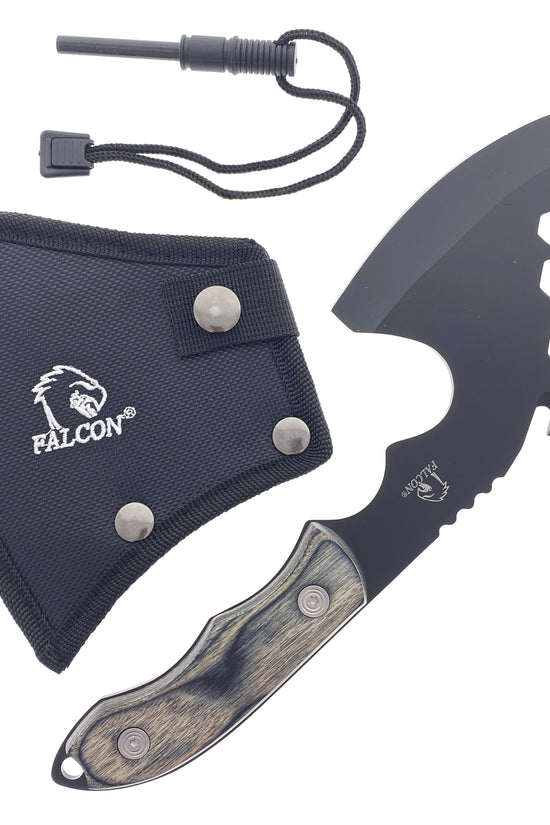 Falcon Survival Axe with Firestarter black tactical axe with wooden handle sheath ferro rod included