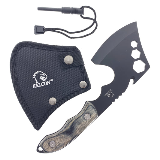 Falcon Survival Axe with Firestarter black tactical axe with wooden handle sheath ferro rod included