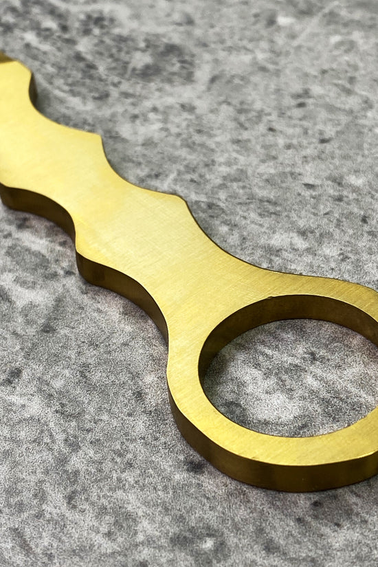 Brass finished falcon tactical knife fixed blade with ring handle and scalloped contoured grip