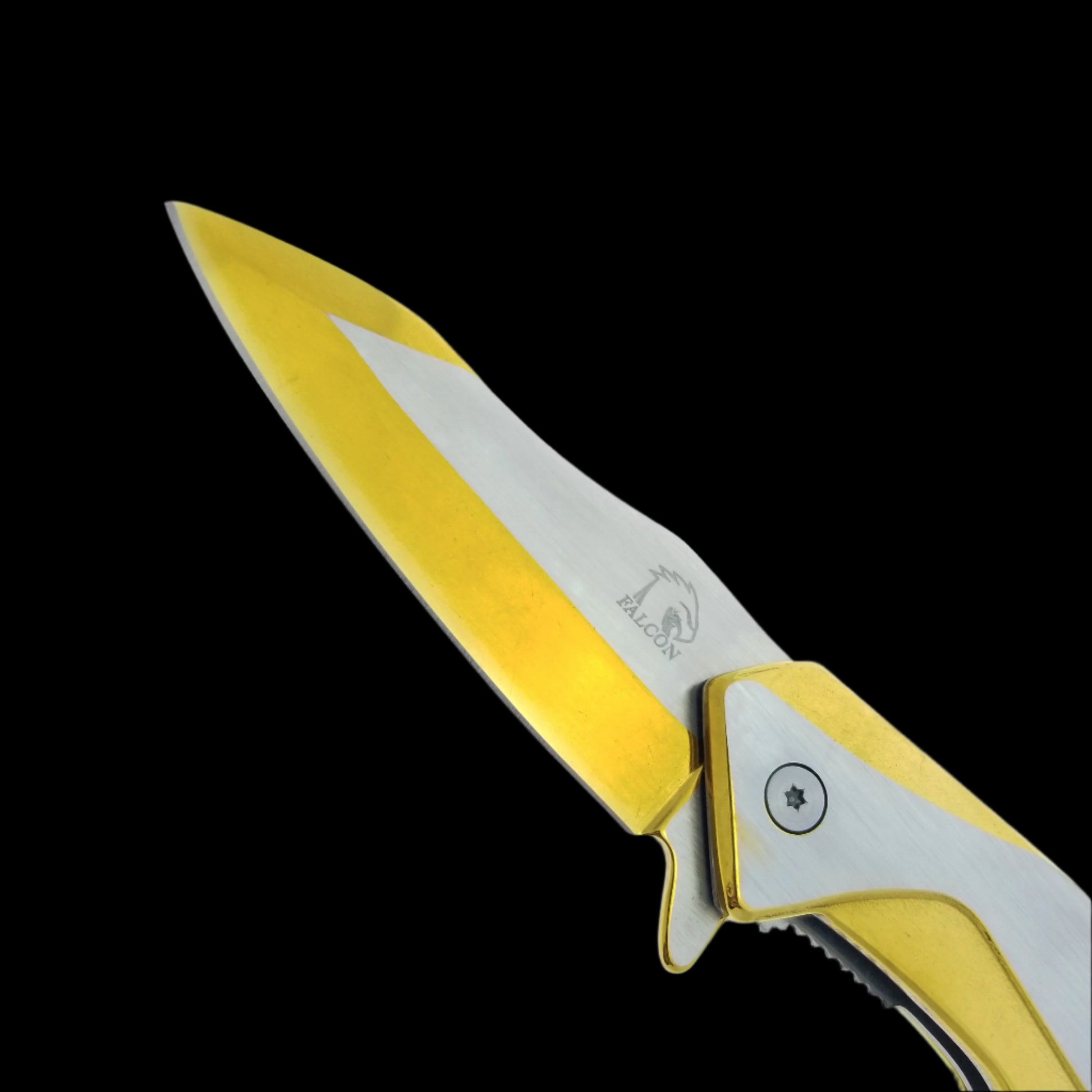 Falcon Gold and Silver Spring Assisted Pocket Knife with sleek blade design for easy handling