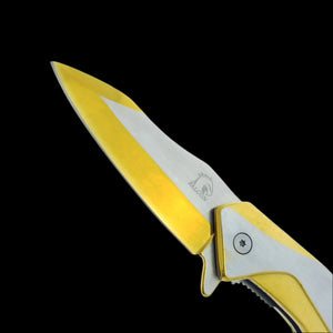 Falcon Gold and Silver Spring Assisted Pocket Knife with sleek blade design for easy handling