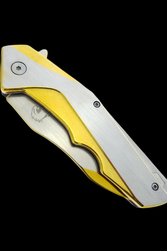 Falcon Gold and Silver Spring Assisted Pocket Knife with sleek design and sturdy blade for everyday use