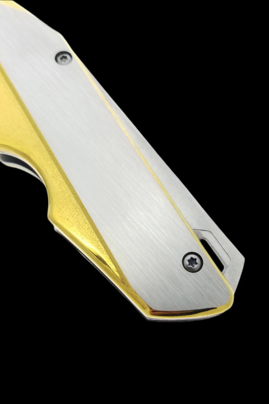 Falcon Gold and Silver Spring Assisted Pocket Knife with sleek design and durable blade
