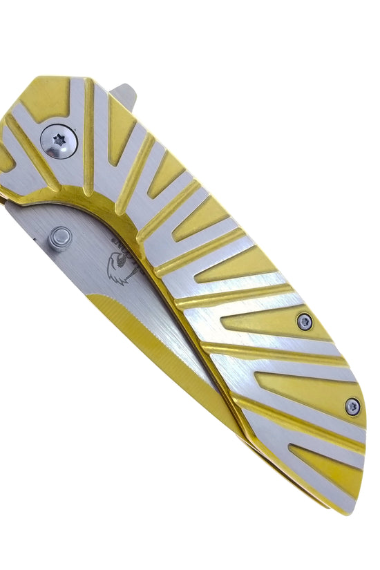 Falcon Gold & Silver Spring Assisted Pocket Knife with sleek design and durable grip