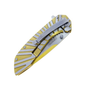 Falcon Gold & Silver Spring Assisted Pocket Knife with ergonomic handle and durable blade
