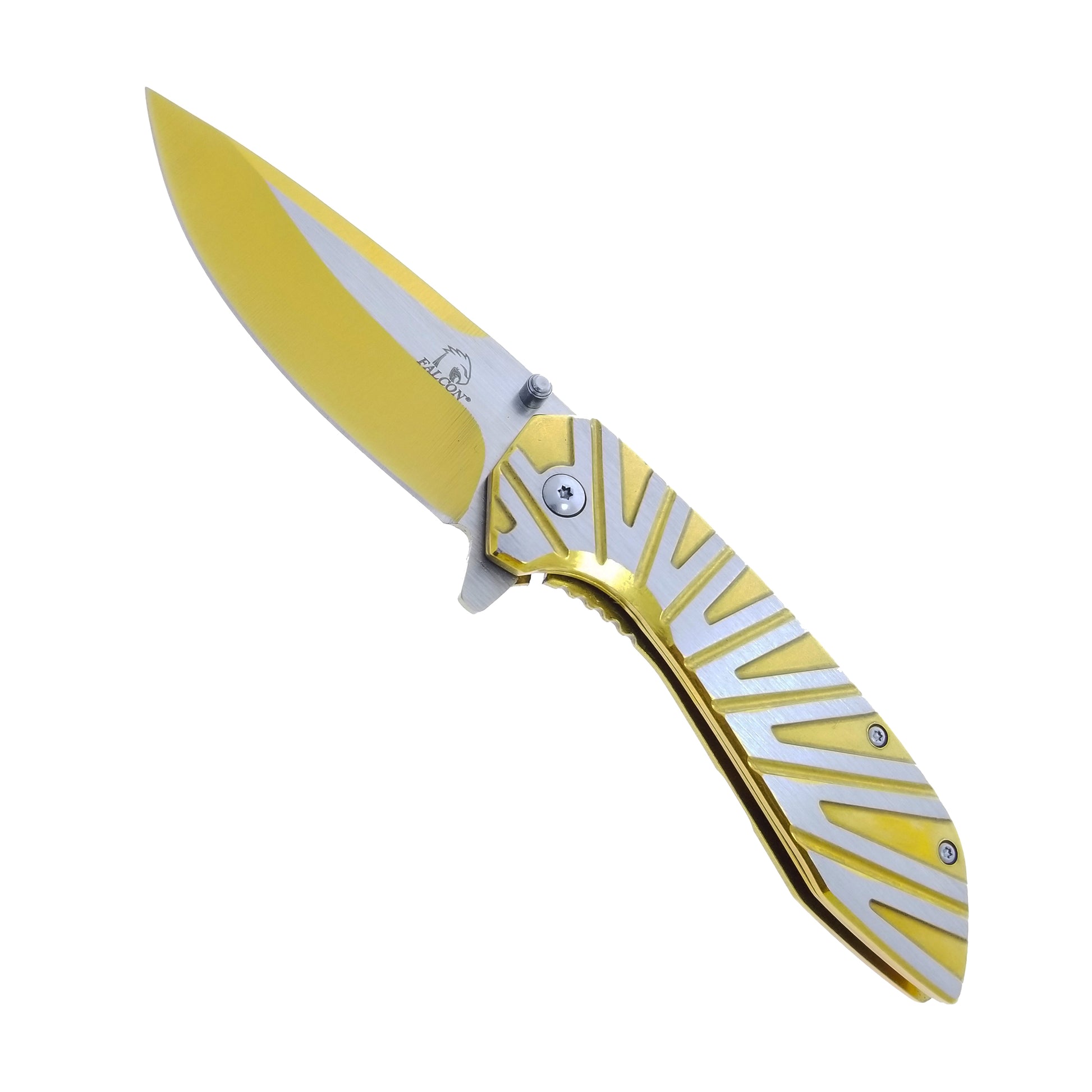 Falcon Gold & Silver Spring Assisted Pocket Knife with Sleek Design and Sharp Blade
