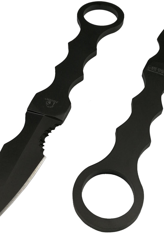 Falcon Gray Tactical Fixed Blade Knife with a unique design and durable black finish