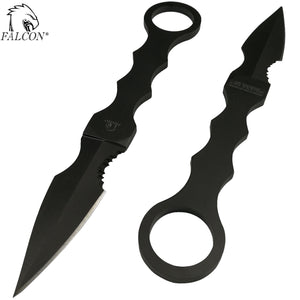 Falcon Gray Tactical Fixed Blade Knife with a unique design and durable black finish