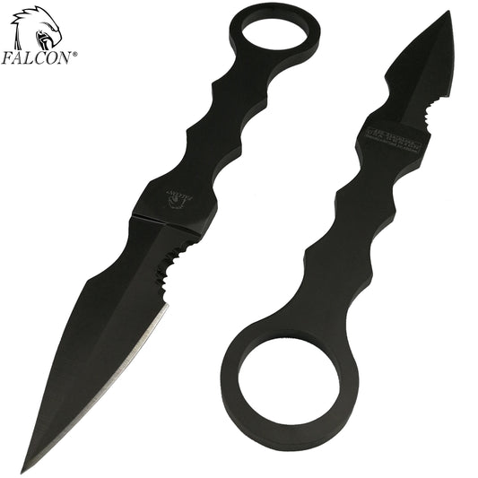 Falcon Gray Tactical Fixed Blade Knife with a unique design and durable black finish