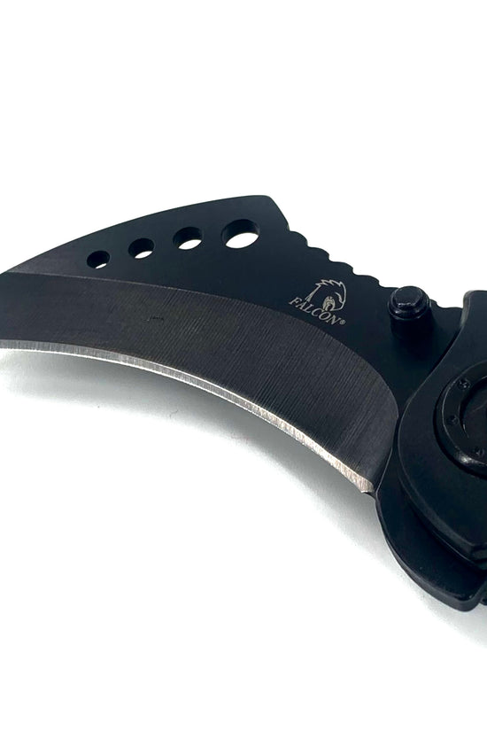 Falcon Karambit Spring Assisted Pocket Knife with ergonomic grip and curved blade design