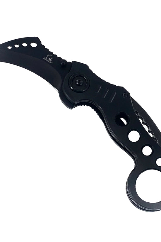 Falcon Karambit Spring Assisted Pocket Knife with sleek black blade and ergonomic handle for versatile use