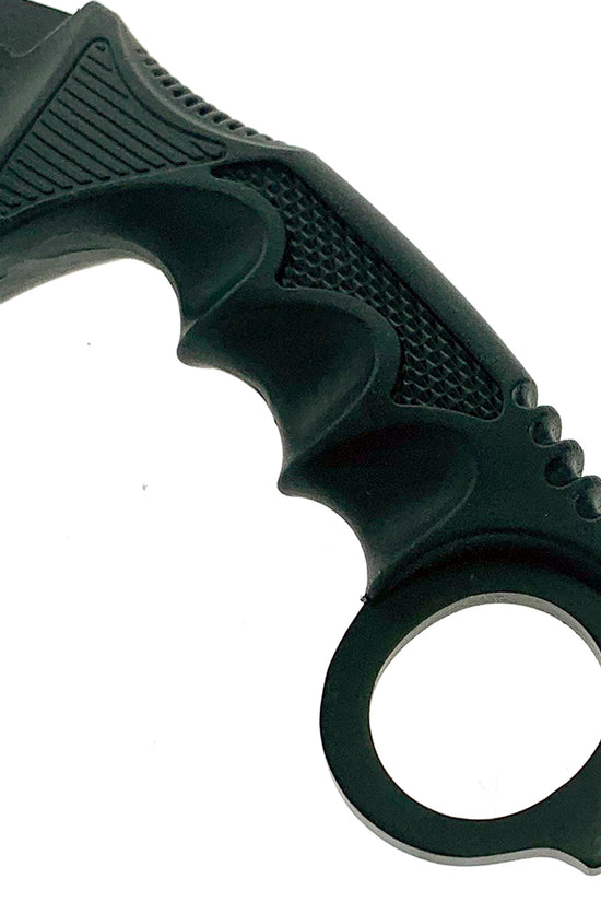 Falcon black karambit trainer knife with ergonomic textured handle for safe training