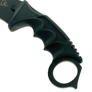 Falcon black karambit trainer knife with ergonomic textured handle for safe training