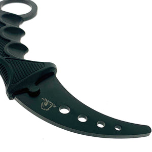 Black Falcon karambit trainer knife with curved blade and finger ring for safe training