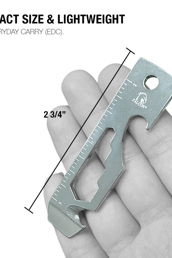 Falcon keychain multitool for outdoor use compact and lightweight 2 3/4 inch size held in hand