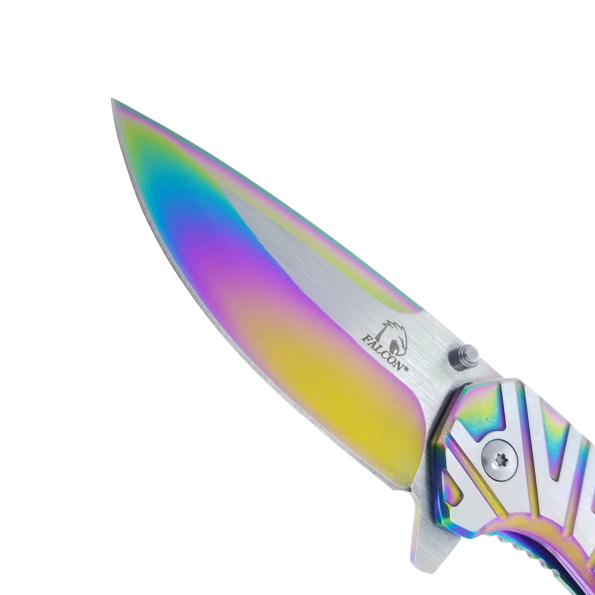 Falcon Rainbow EDC Pocket Knife with vibrant blade and ergonomic handle for everyday carry