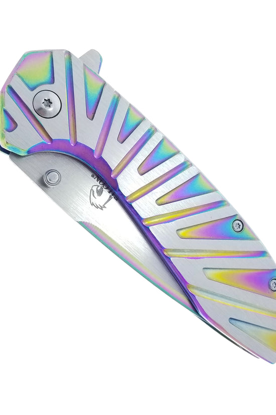 Falcon Rainbow EDC Pocket Knife with Spring Assisted Opening and Colorful Metallic Finish