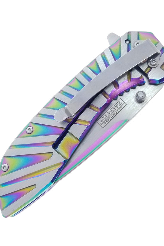 Falcon Rainbow EDC Pocket Knife with spring-assisted opening and colorful blade design