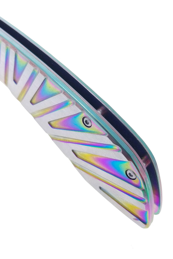 Falcon Rainbow EDC Pocket Knife with a colorful, textured handle design for everyday carry
