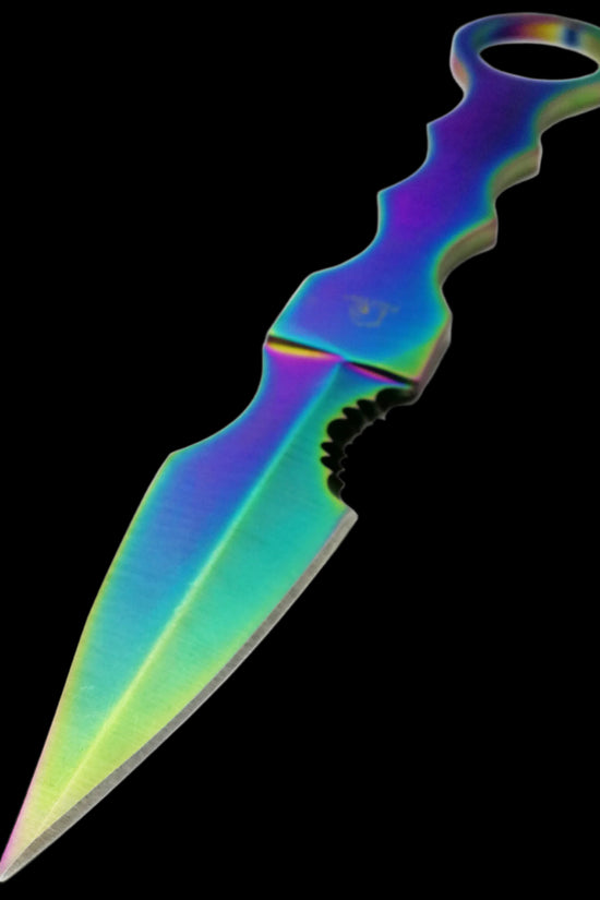 Falcon rainbow Fixed Blade Tactical knife with ergonomic handle and vibrant multicolor blade design