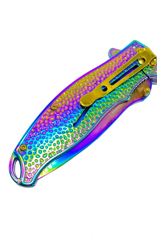 Falcon Rainbow Spring Assisted Knife w 3D Mermaid with a vibrant and colorful design for everyday use