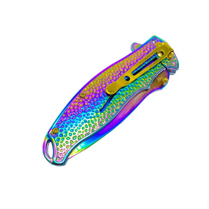 Falcon Rainbow Spring Assisted Knife w 3D Mermaid with a vibrant and colorful design for everyday use