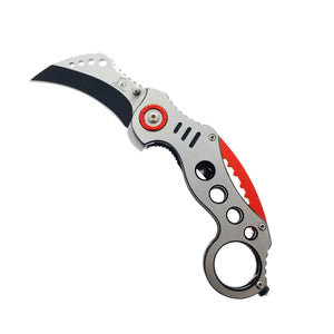 Falcon Red Karambit Spring Assisted Knife with stainless steel blade and ergonomic handle