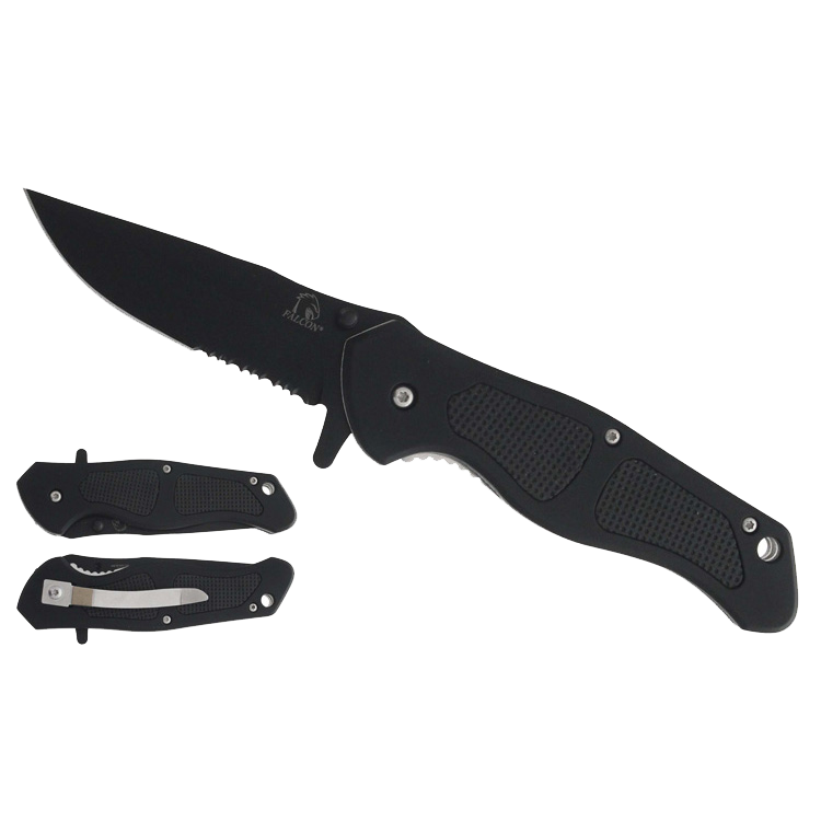 Falcon Black Rubber Handle Spring Assisted Knife