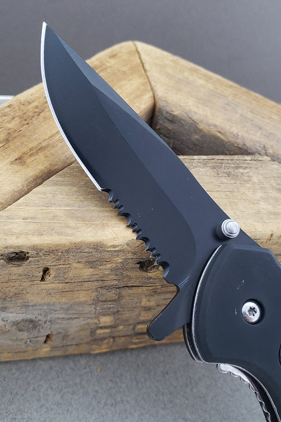 Falcon Black Rubber Handle Spring Assisted Knife