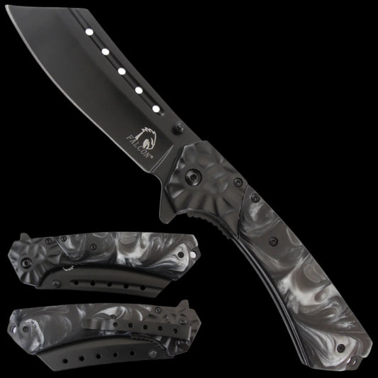 Falcon EDC spring assisted knife online with black blade and marbled gray handle pocket knife