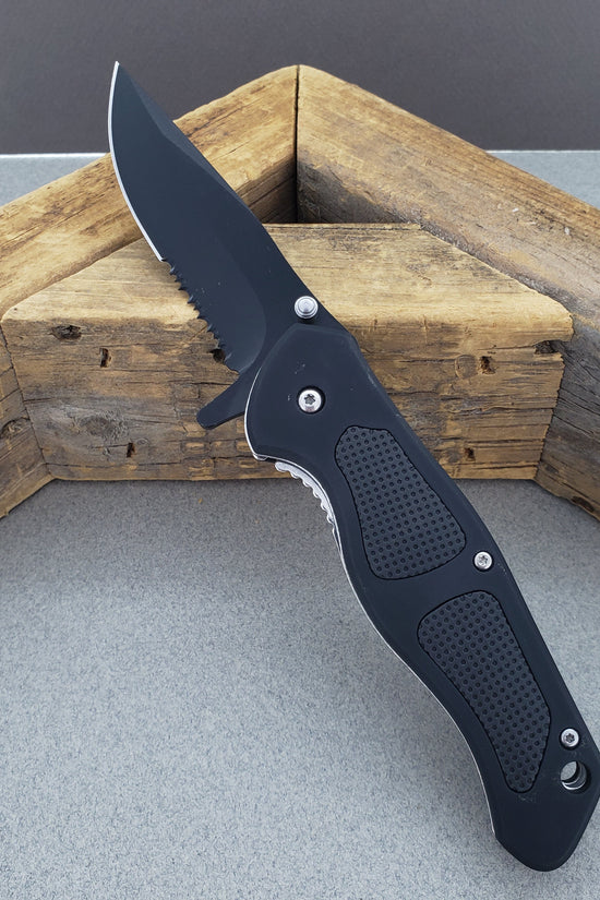 Falcon Black Rubber Handle Spring Assisted Knife
