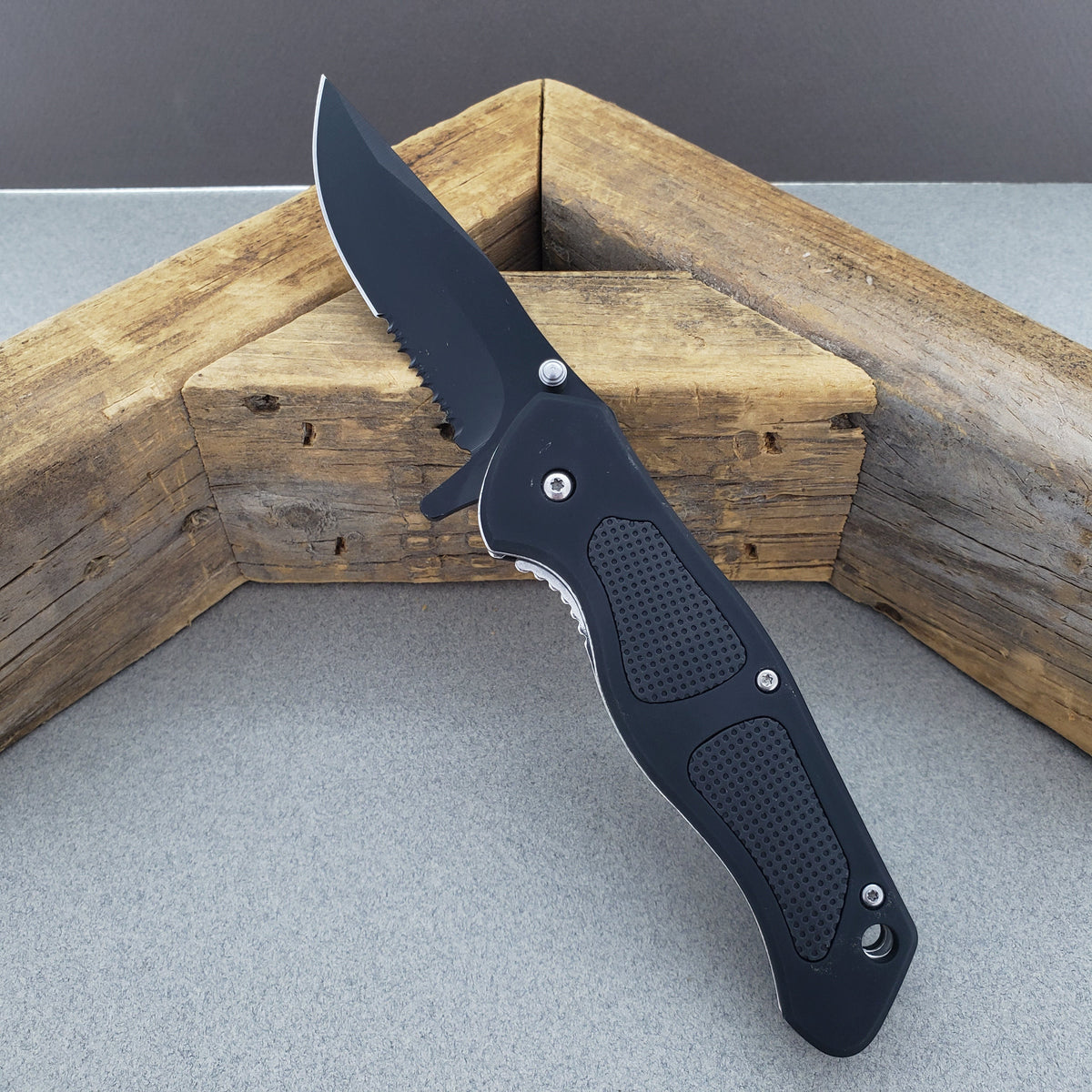 Falcon Black Rubber Handle Spring Assisted Knife