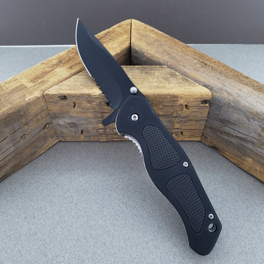Falcon Black Rubber Handle Spring Assisted Knife